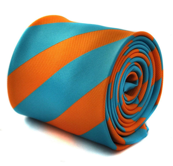 turquoise and orange barber striped tie